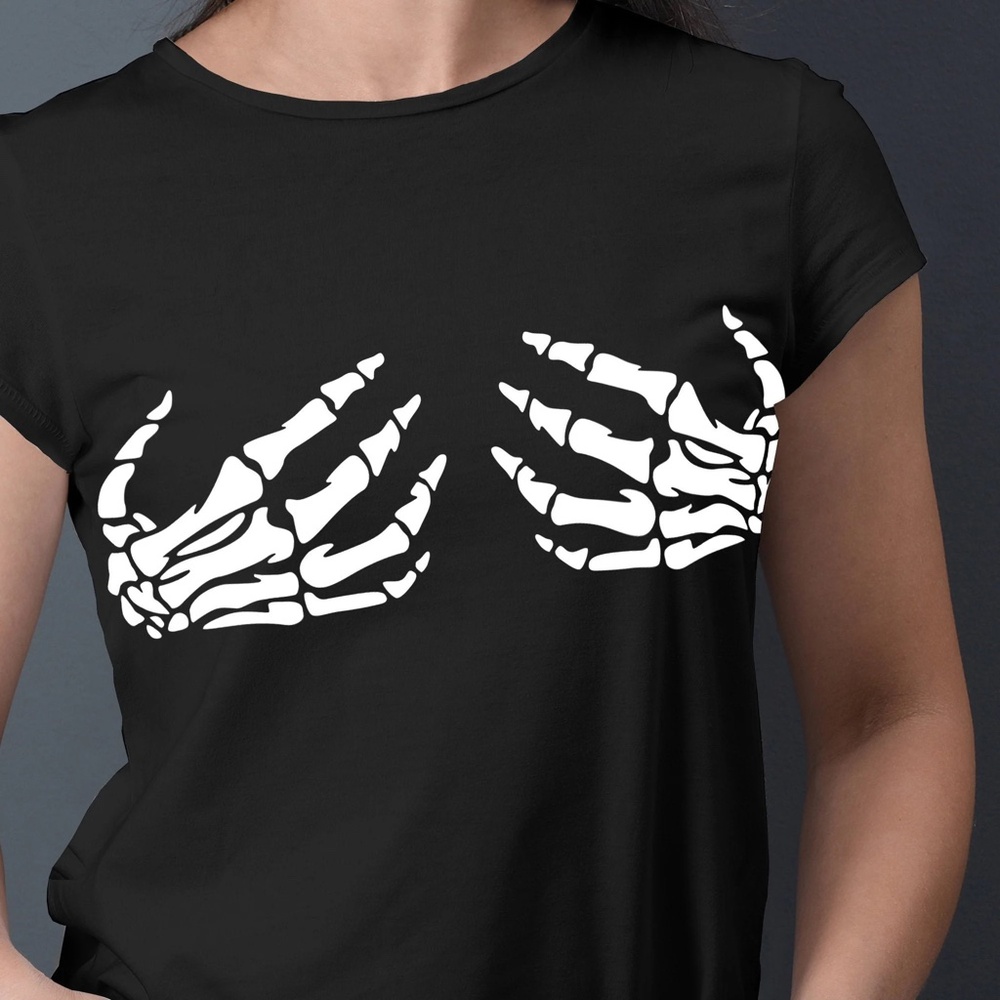Black T-Shirt with Skeleton Hand Design